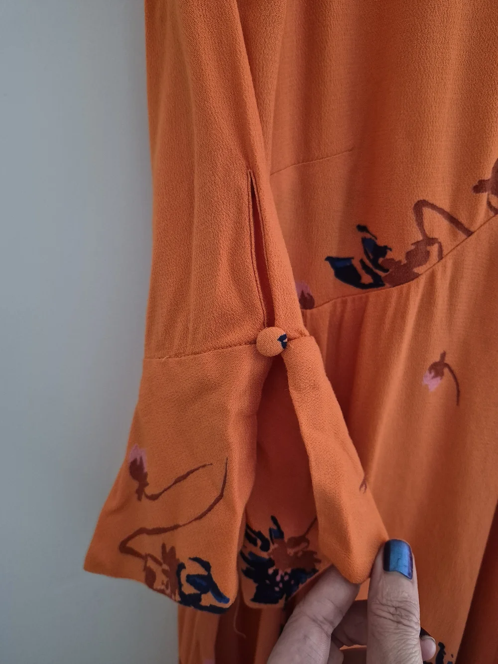 New Free People Orange Floral Wrap Front Bell Sleeve Swing Dress XS